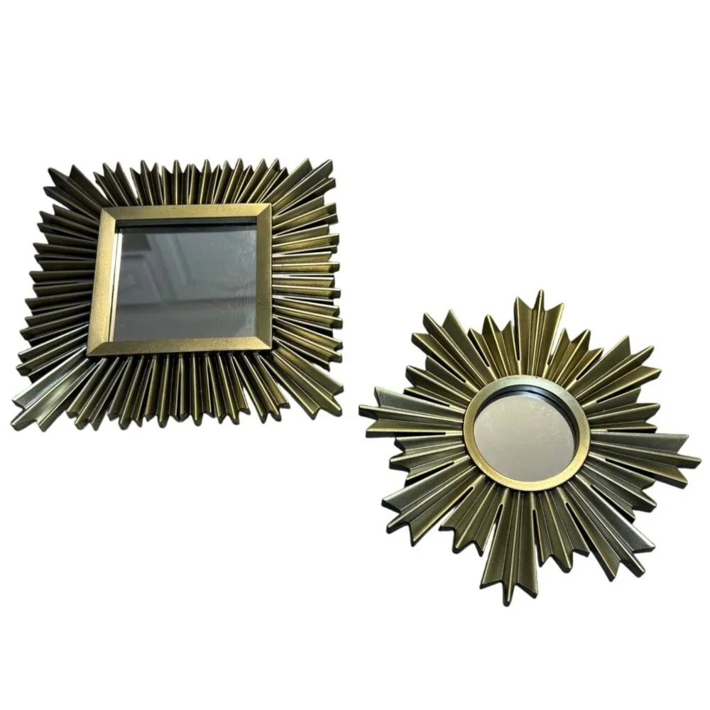 MCM Atomic Style Decorative Mirrors Set of 2 Sun Starburst Brushed Gold Tone 10